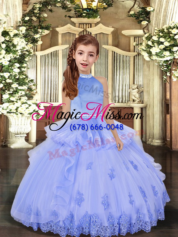 wholesale hot selling lavender and pink and yellow ball gowns beading and appliques pageant gowns for girls backless tulle sleeveless floor length