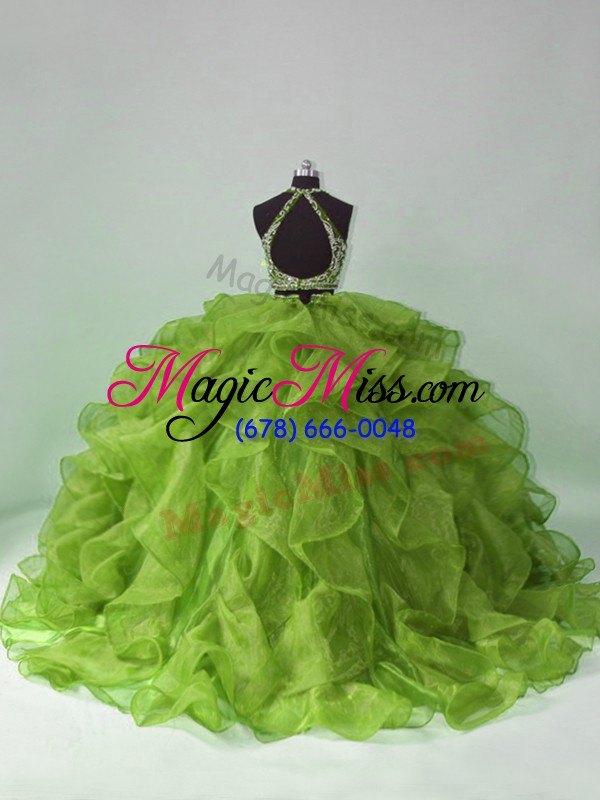 wholesale perfect two pieces sleeveless green sweet 16 quinceanera dress brush train backless