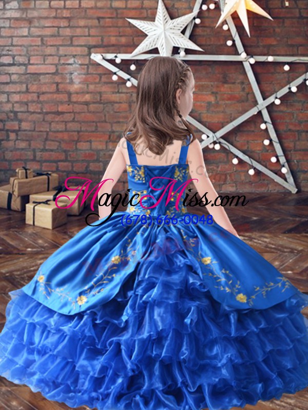 wholesale hot sale sleeveless floor length embroidery and ruffled layers lace up kids formal wear with green