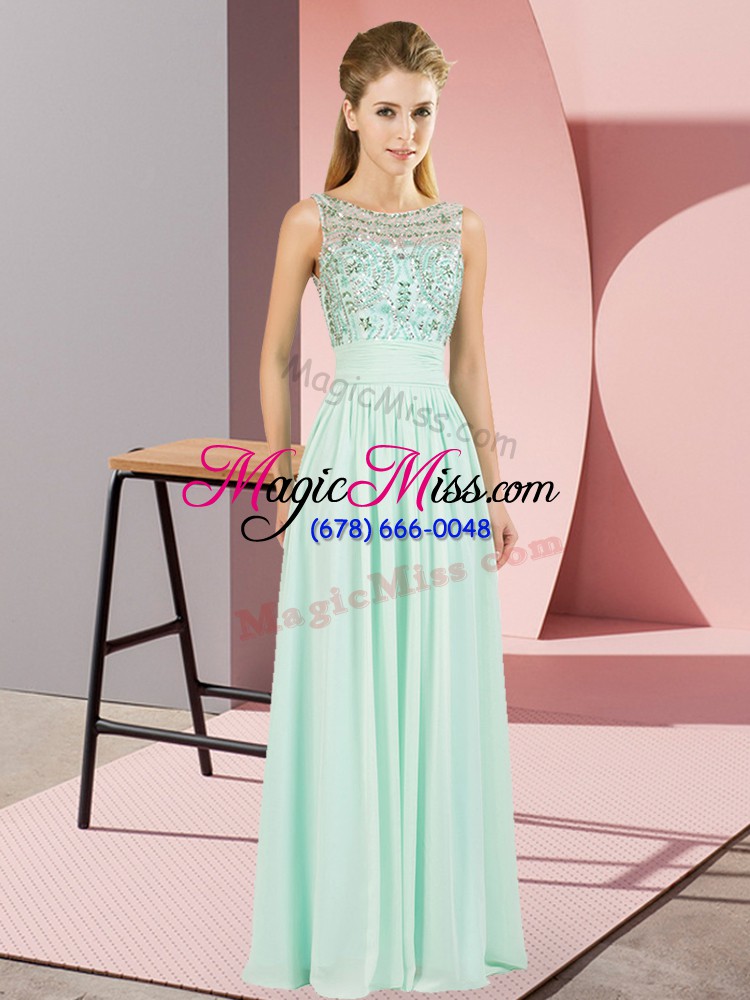 wholesale wonderful chiffon scoop sleeveless backless beading prom dresses in apple green