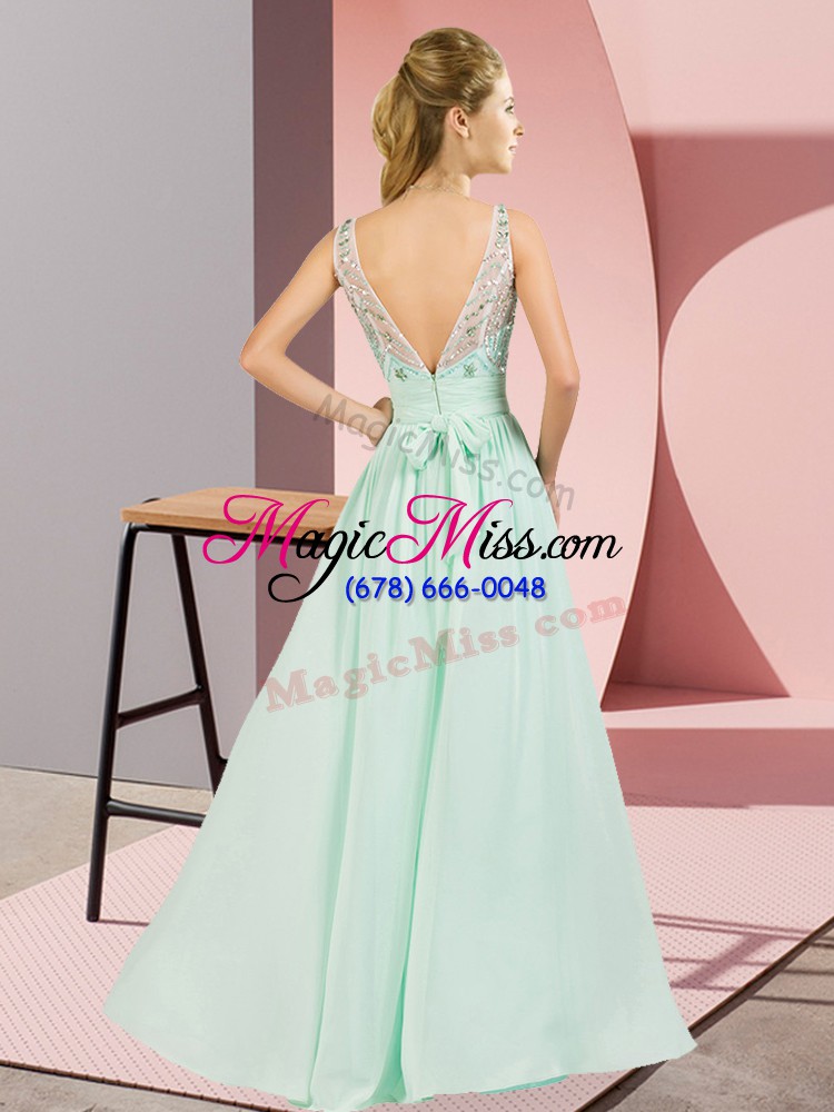 wholesale wonderful chiffon scoop sleeveless backless beading prom dresses in apple green