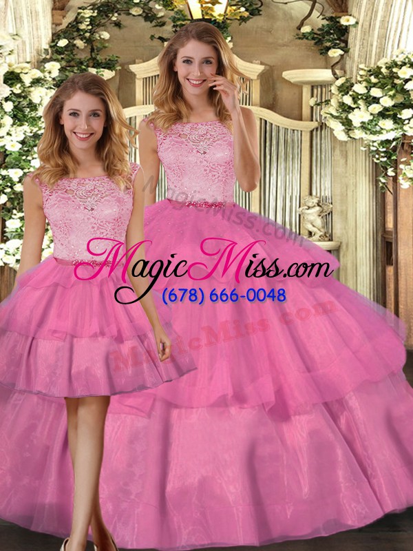 wholesale hot pink sleeveless lace floor length sweet 16 dresses