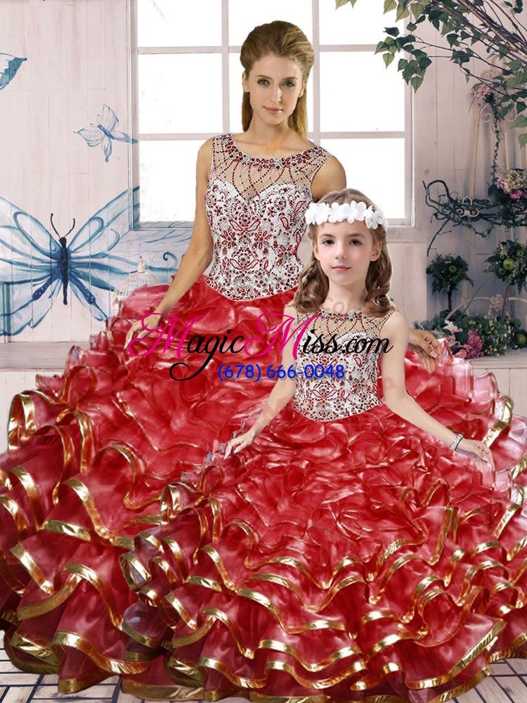 wholesale designer scoop sleeveless organza sweet 16 dresses beading and ruffles lace up