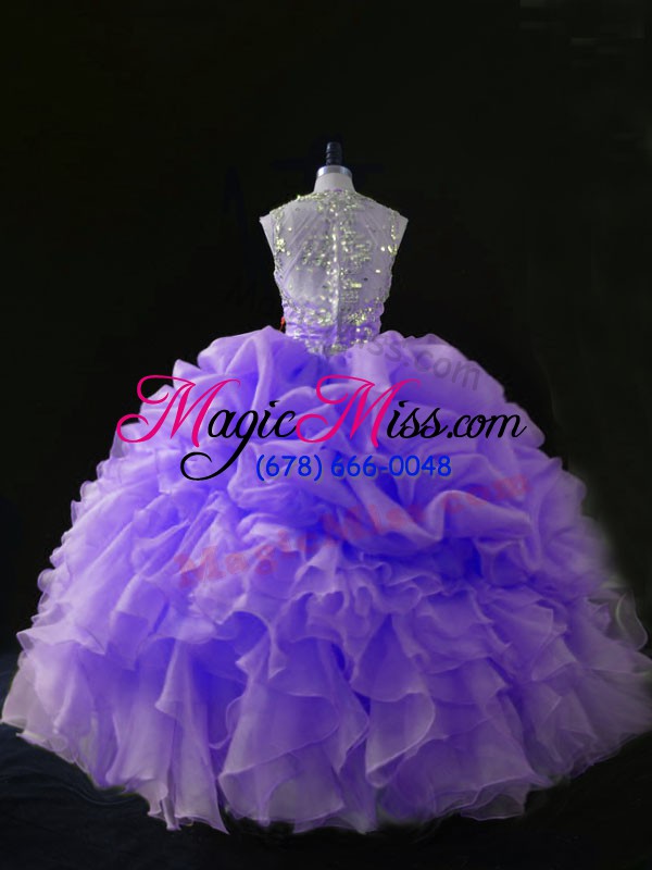 wholesale dramatic lavender ball gowns organza straps sleeveless beading and ruffles and pick ups floor length zipper quinceanera gown