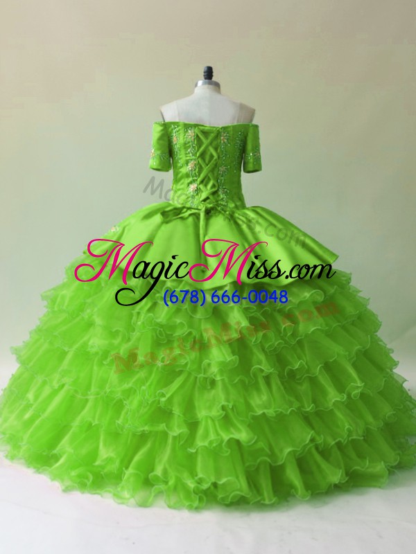 wholesale sweet ball gowns embroidery and ruffled layers quinceanera gowns lace up organza sleeveless floor length