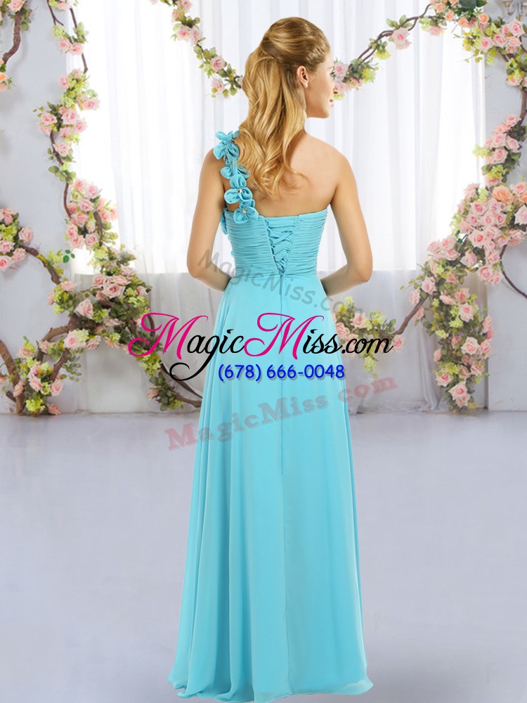 wholesale adorable one shoulder sleeveless chiffon wedding guest dresses hand made flower lace up