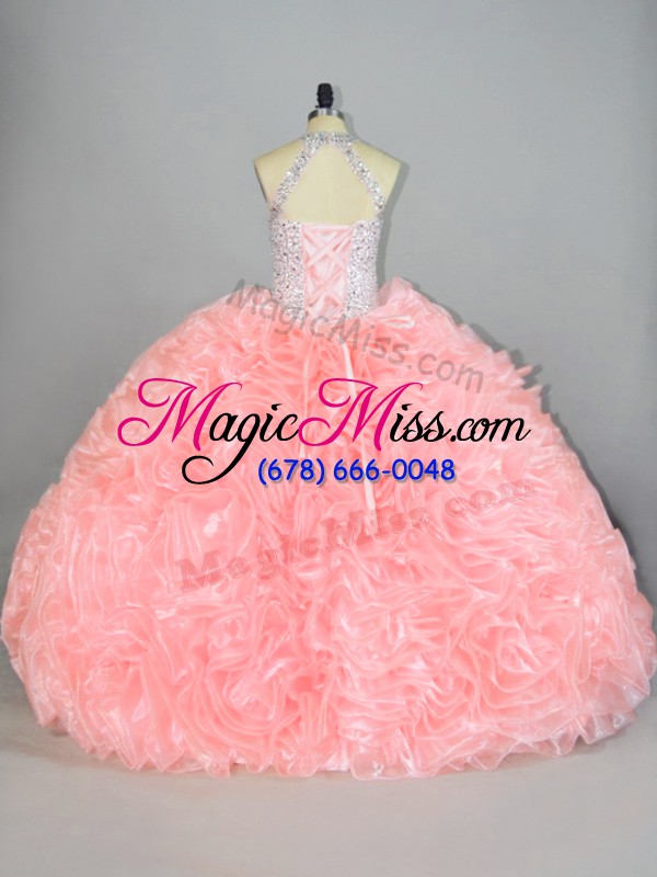 wholesale custom design beading and ruffles quinceanera gown peach lace up sleeveless