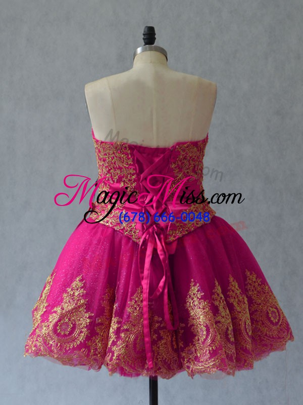 wholesale fuchsia ball gowns sweetheart sleeveless tulle mini length lace up appliques and embroidery prom evening gown