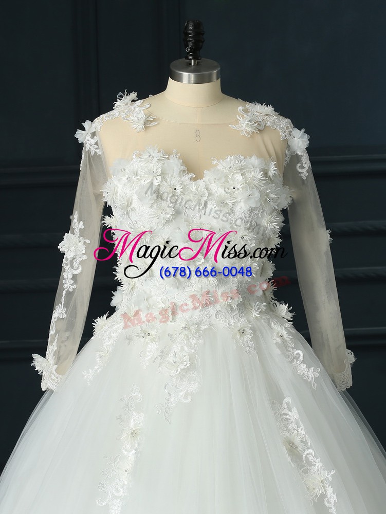 wholesale 3 4 length sleeve court train lace and appliques lace up wedding gown