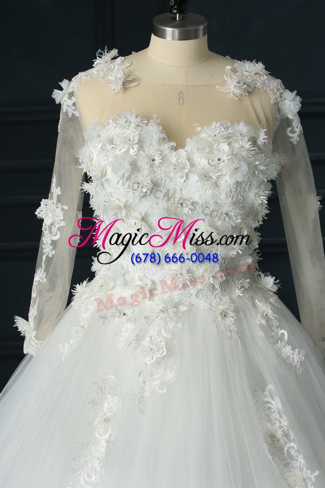 wholesale 3 4 length sleeve court train lace and appliques lace up wedding gown