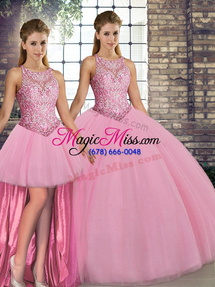 wholesale pink sleeveless embroidery floor length vestidos de quinceanera