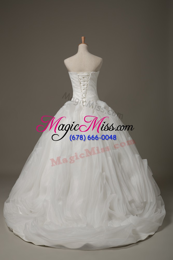 wholesale white bridal gown wedding party with ruching sweetheart sleeveless brush train lace up