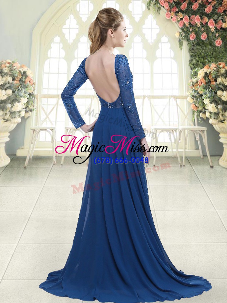 wholesale long sleeves beading and lace backless evening dress with green sweep train