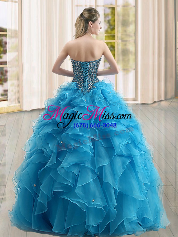 wholesale shining sleeveless organza floor length lace up quinceanera dress in fuchsia with beading and ruffles