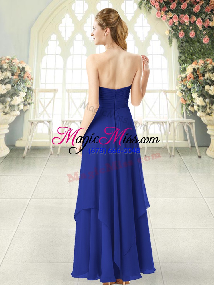 wholesale royal blue sleeveless ankle length ruching zipper