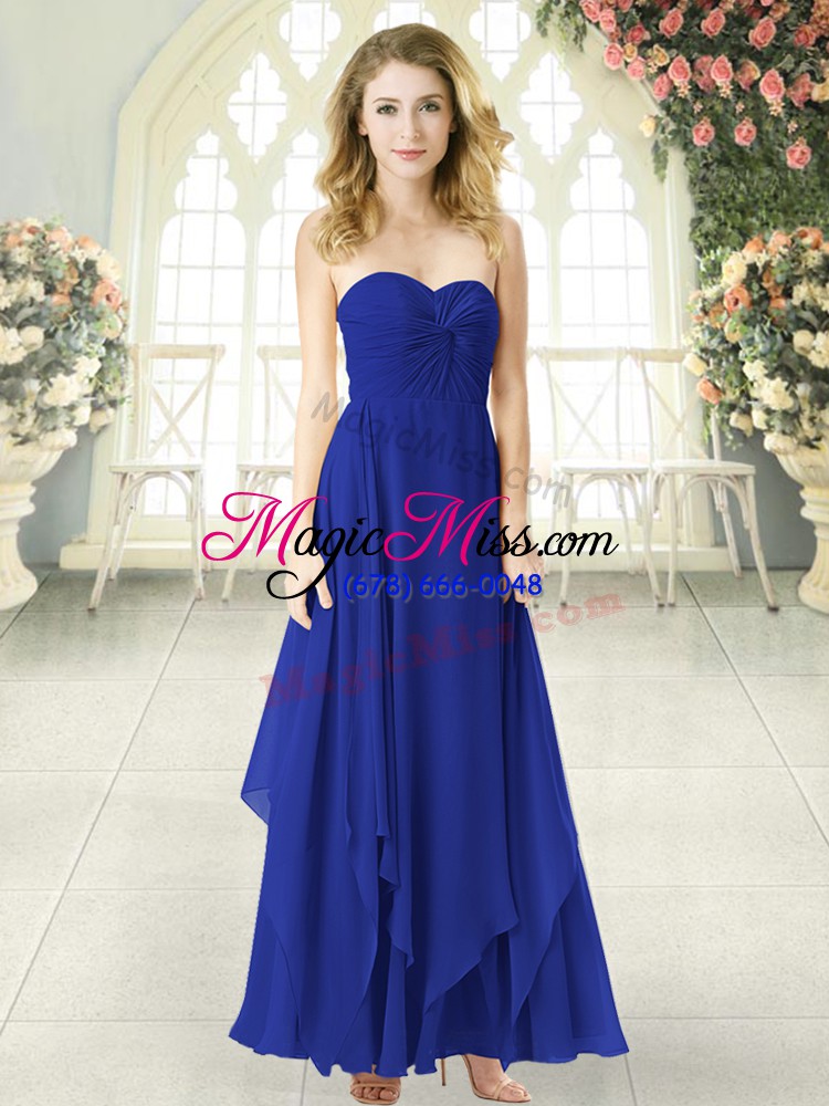 wholesale royal blue sleeveless ankle length ruching zipper