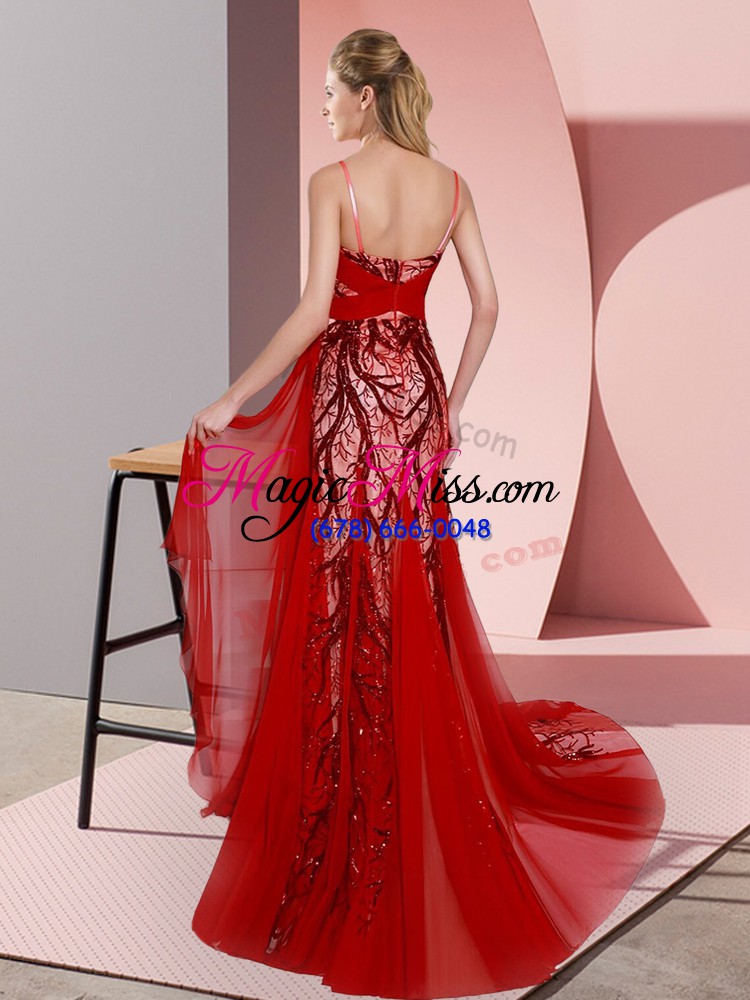 wholesale modern fuchsia prom gown chiffon sweep train sleeveless beading and lace