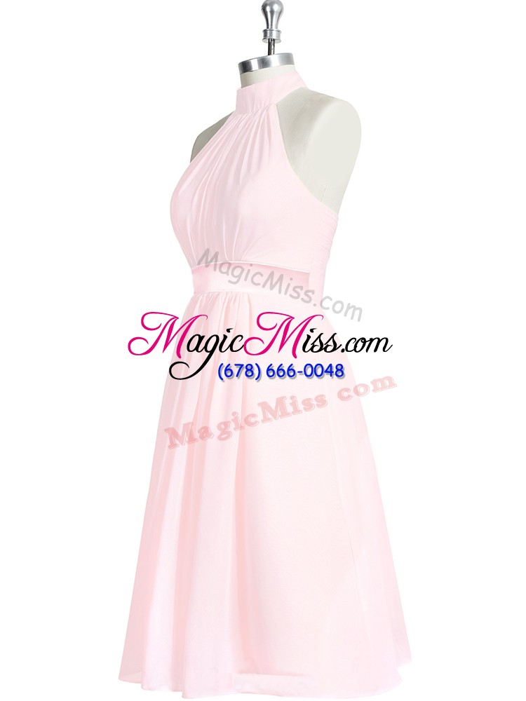 wholesale baby pink prom party dress prom and party and military ball with ruching and belt halter top sleeveless zipper