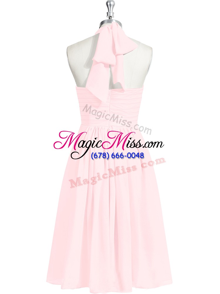 wholesale baby pink prom party dress prom and party and military ball with ruching and belt halter top sleeveless zipper