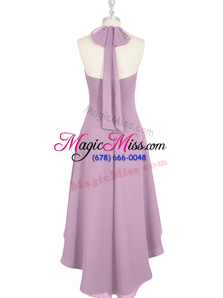 wholesale high end sleeveless chiffon high low zipper evening dress in lilac with ruching