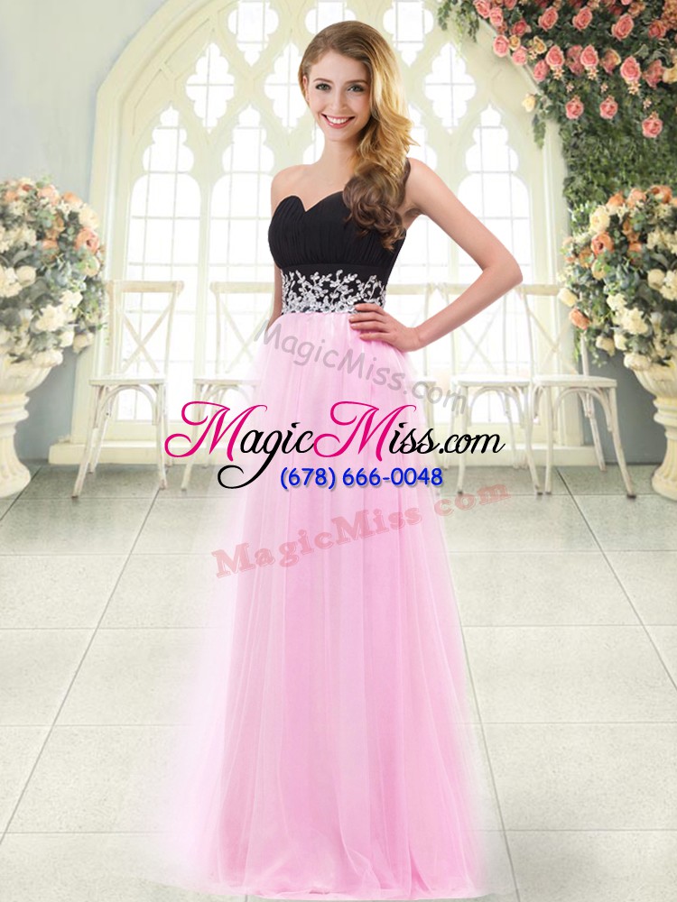 wholesale rose pink zipper sweetheart appliques formal evening gowns tulle sleeveless