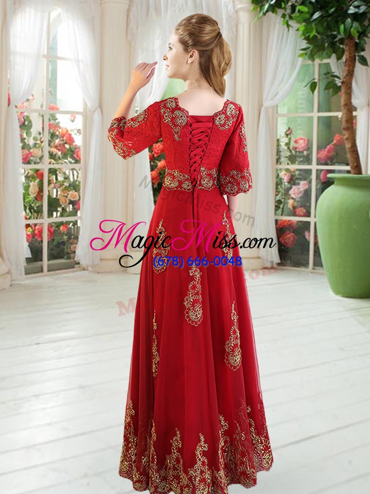 wholesale lace dress for prom royal blue lace up half sleeves floor length