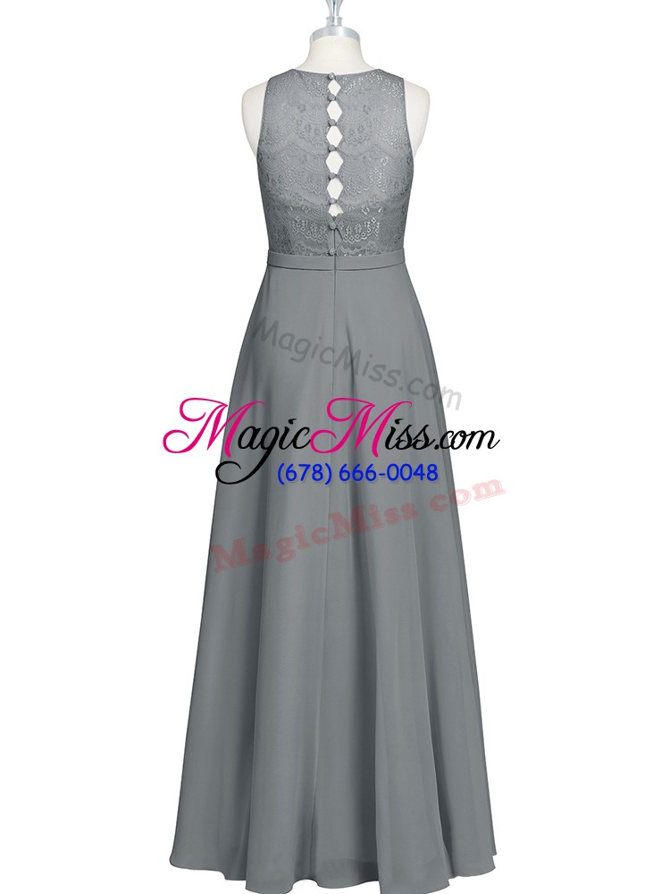 wholesale grey prom evening gown prom and party and military ball with lace and appliques and belt scoop sleeveless zipper