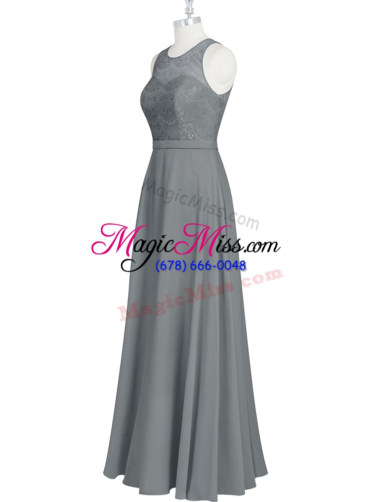 wholesale grey prom evening gown prom and party and military ball with lace and appliques and belt scoop sleeveless zipper