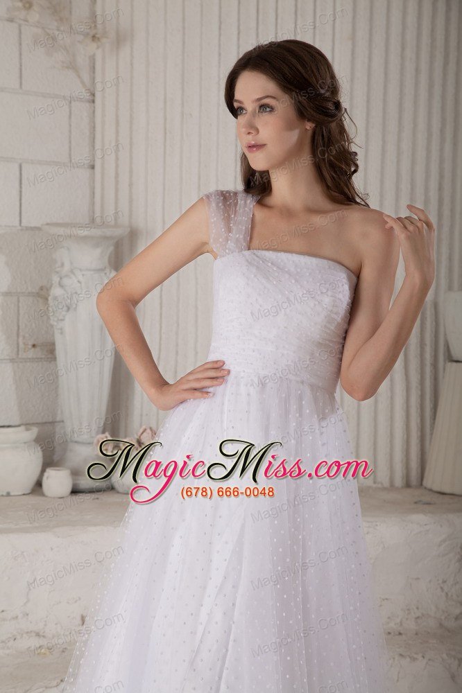 wholesale discount a-line / princess one shoulder court train special fabric wedding dress