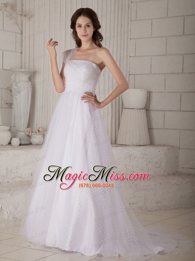 wholesale discount a-line / princess one shoulder court train special fabric wedding dress