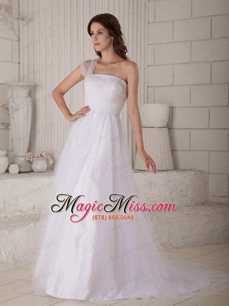 wholesale discount a-line / princess one shoulder court train special fabric wedding dress