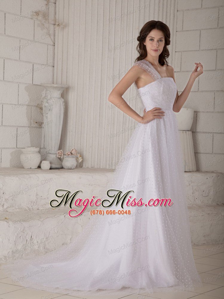 wholesale discount a-line / princess one shoulder court train special fabric wedding dress