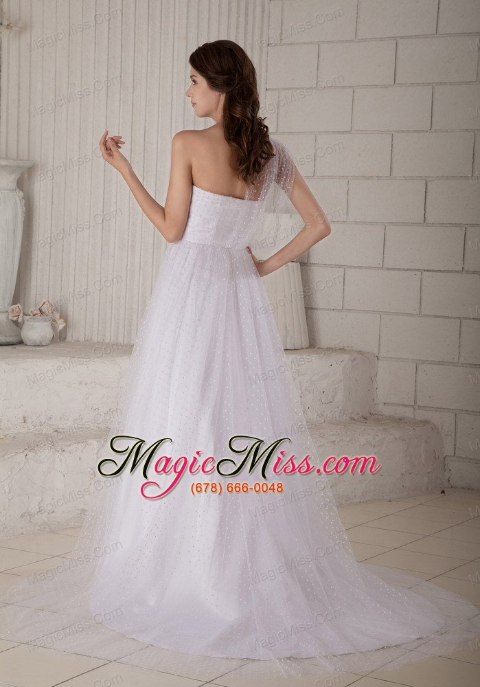 wholesale discount a-line / princess one shoulder court train special fabric wedding dress