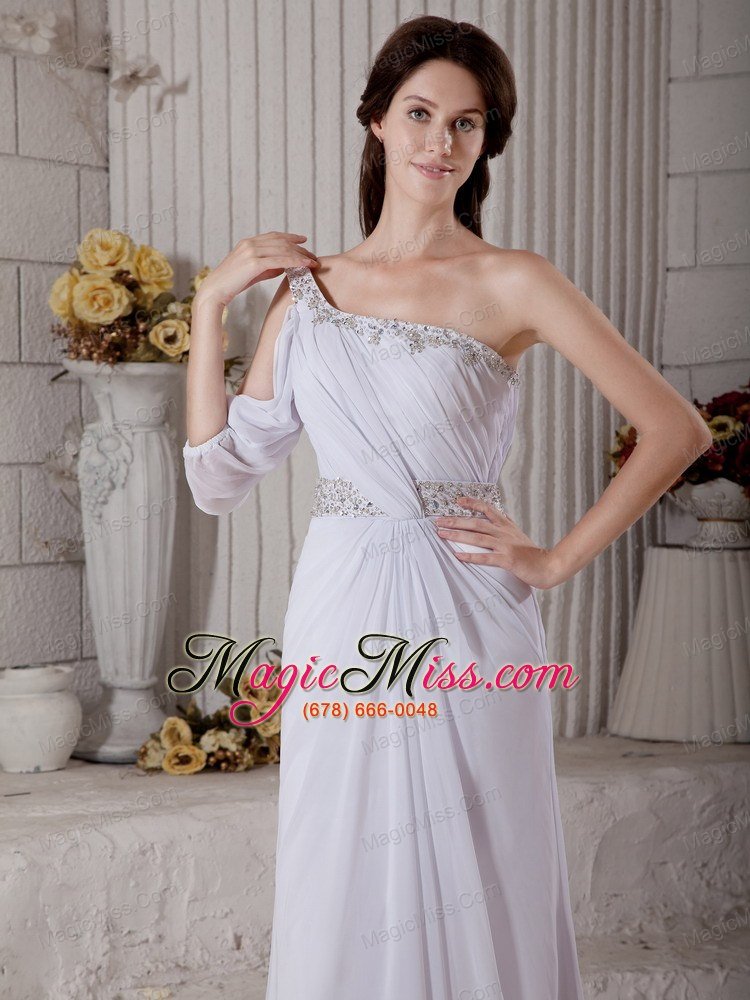 wholesale elegant column one shoulder court train chiffon beading wedding dress