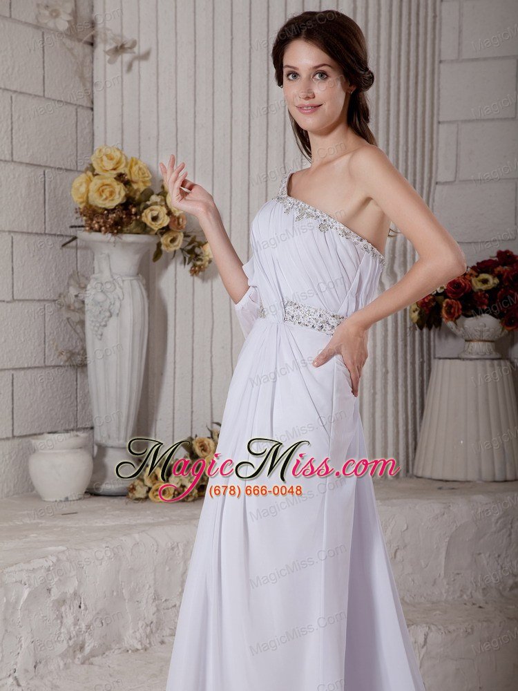 wholesale elegant column one shoulder court train chiffon beading wedding dress