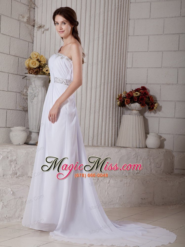 wholesale elegant column one shoulder court train chiffon beading wedding dress