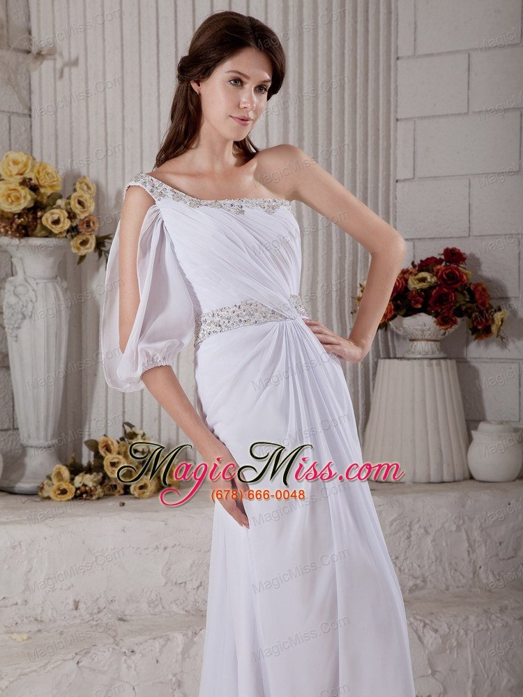 wholesale elegant column one shoulder court train chiffon beading wedding dress