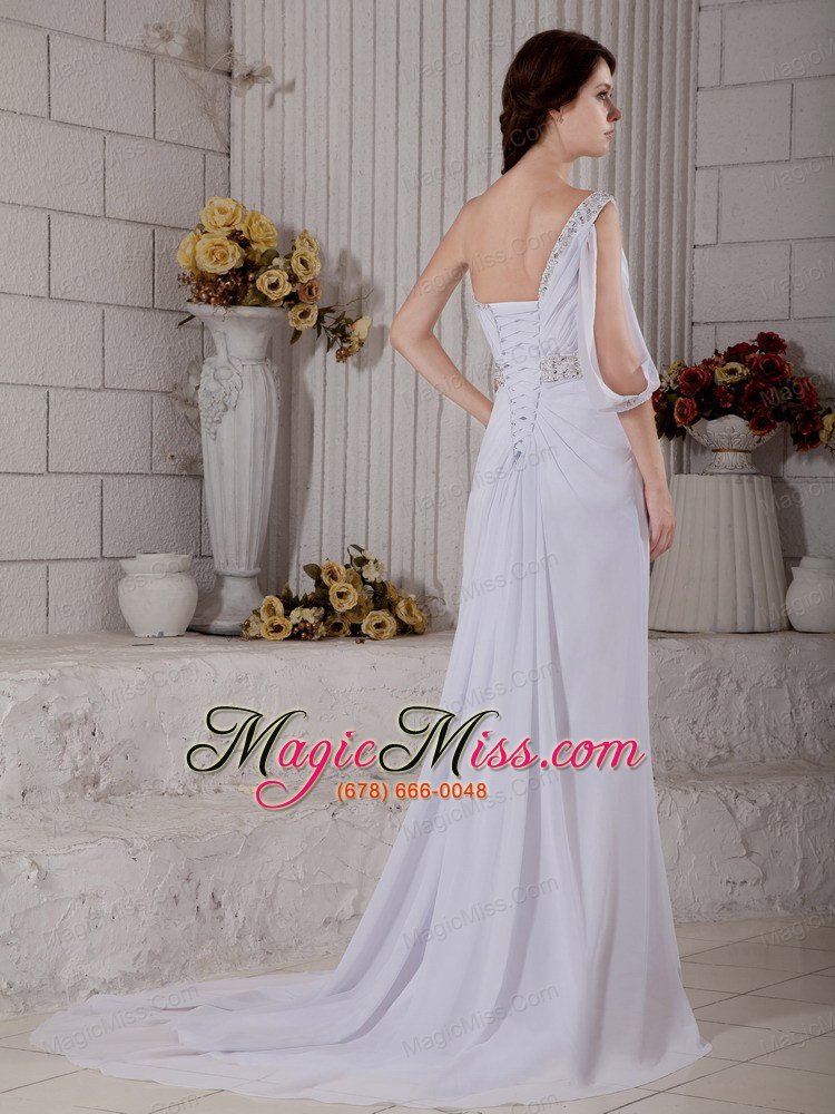 wholesale elegant column one shoulder court train chiffon beading wedding dress