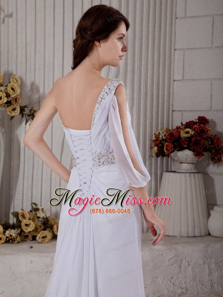 wholesale elegant column one shoulder court train chiffon beading wedding dress