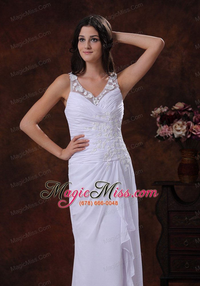 wholesale tombstone arizona wedding dress with white v-neck chiffon appliques decorate