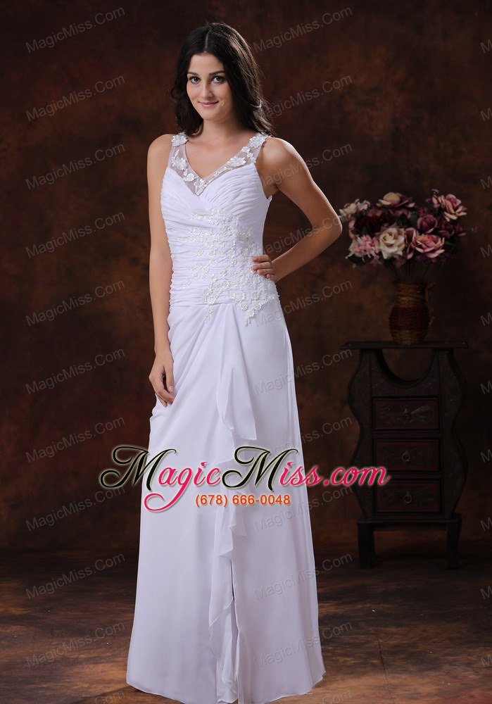 wholesale tombstone arizona wedding dress with white v-neck chiffon appliques decorate