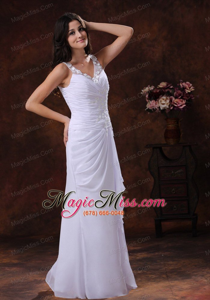 wholesale tombstone arizona wedding dress with white v-neck chiffon appliques decorate