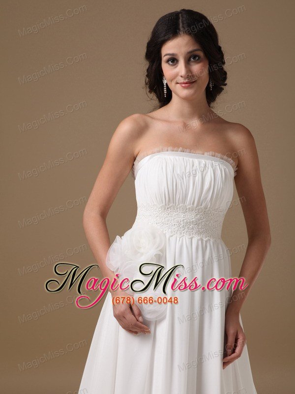 wholesale elegant a-line strapless court train chiffon hand made flowers wedding dress