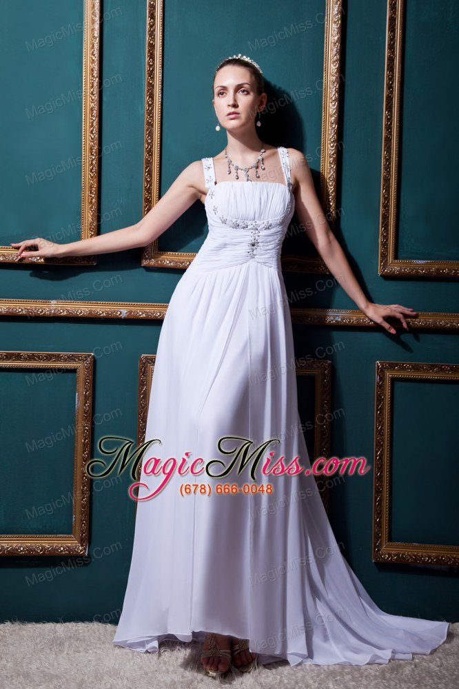 wholesale informal empire straps brush train chiffon beading and ruch wedding dress