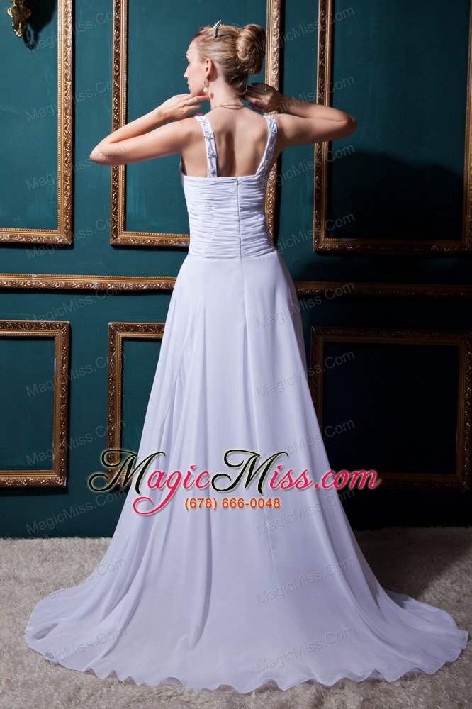 wholesale informal empire straps brush train chiffon beading and ruch wedding dress