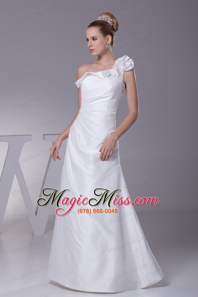 wholesale hand made flower one shoulder column long wedding dress