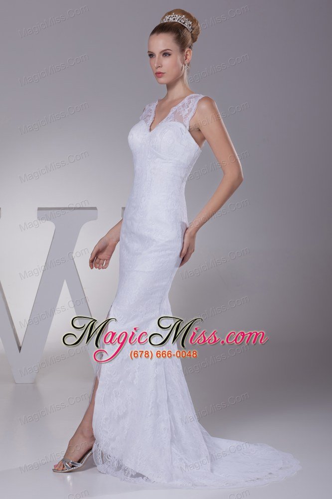 wholesale mermaid v-neck high slit brush train wedding dress