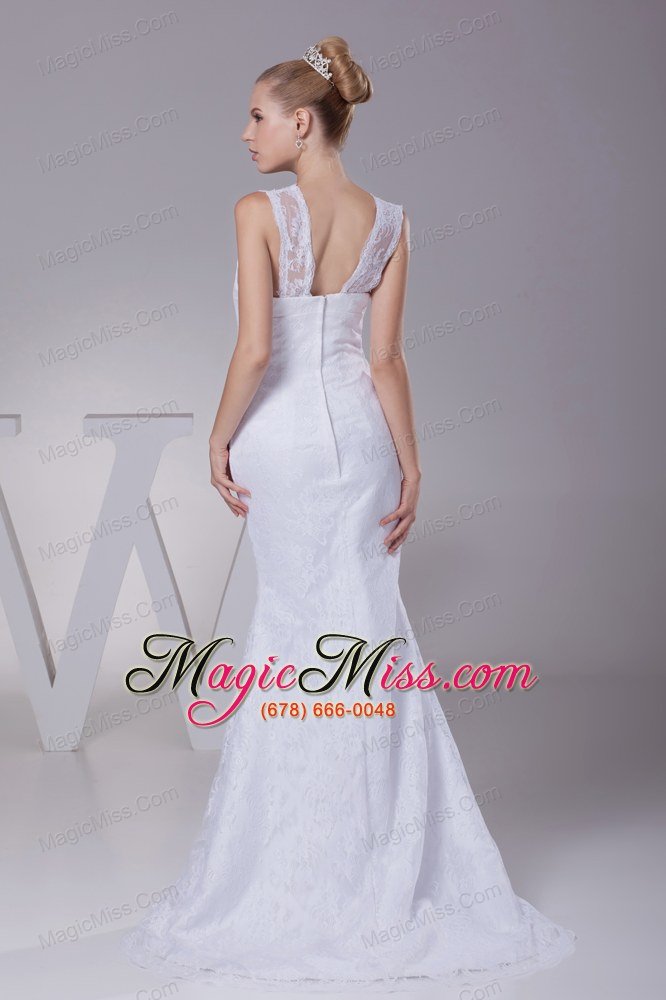 wholesale mermaid v-neck high slit brush train wedding dress