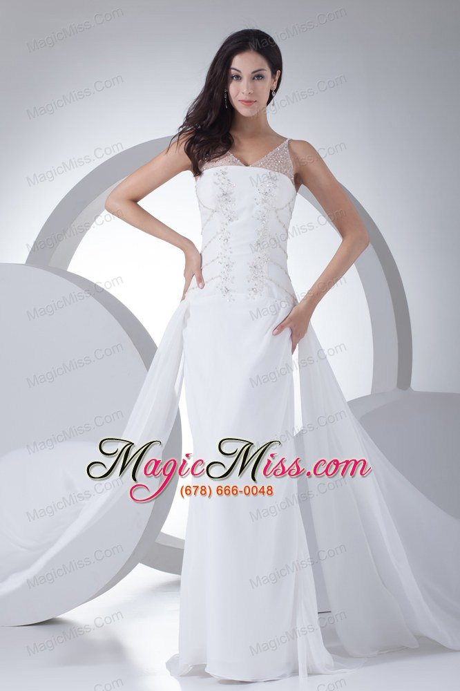 wholesale column v-neck appliques chiffon wedding dress