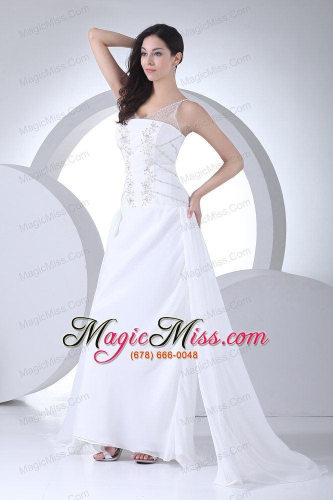 wholesale column v-neck appliques chiffon wedding dress